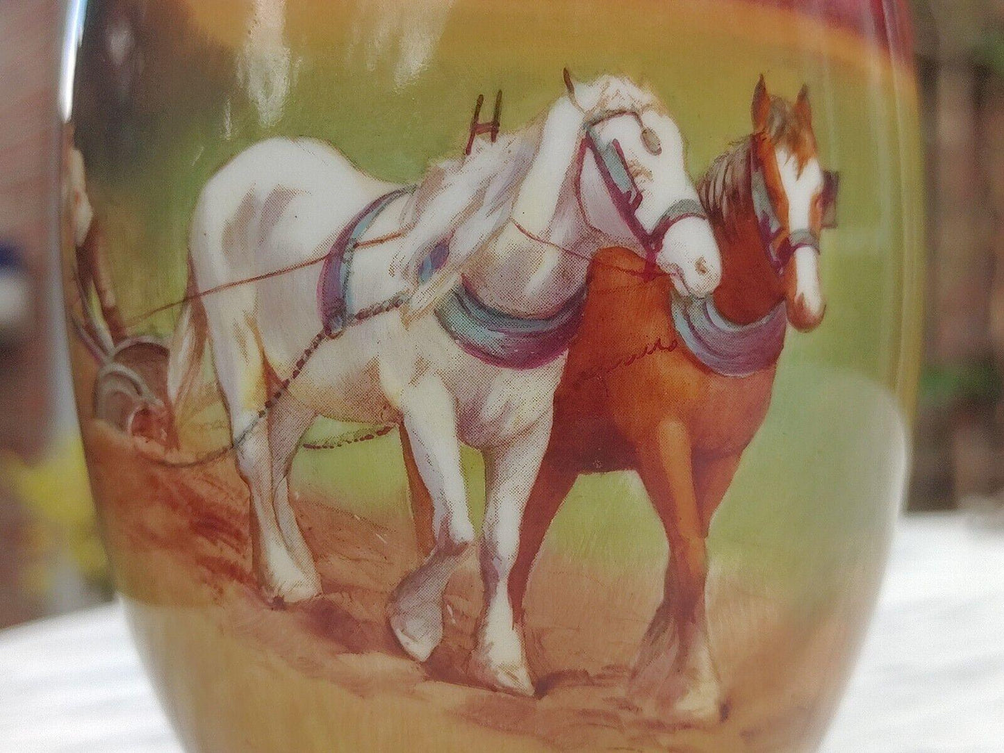 Royal Doulton Holbein Vase Hand Painted Ploughman & Horses by H.Morrey - Tommy's Treasure