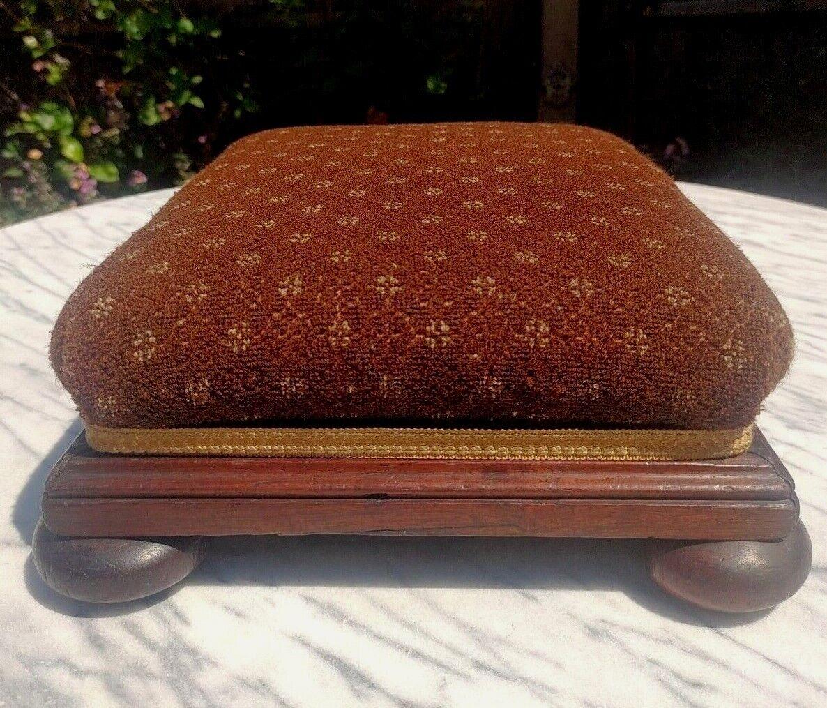 Victorian 19th Century Mahogany Rectangle Bun Feet Footstool / Footrest - Tommy's Treasure