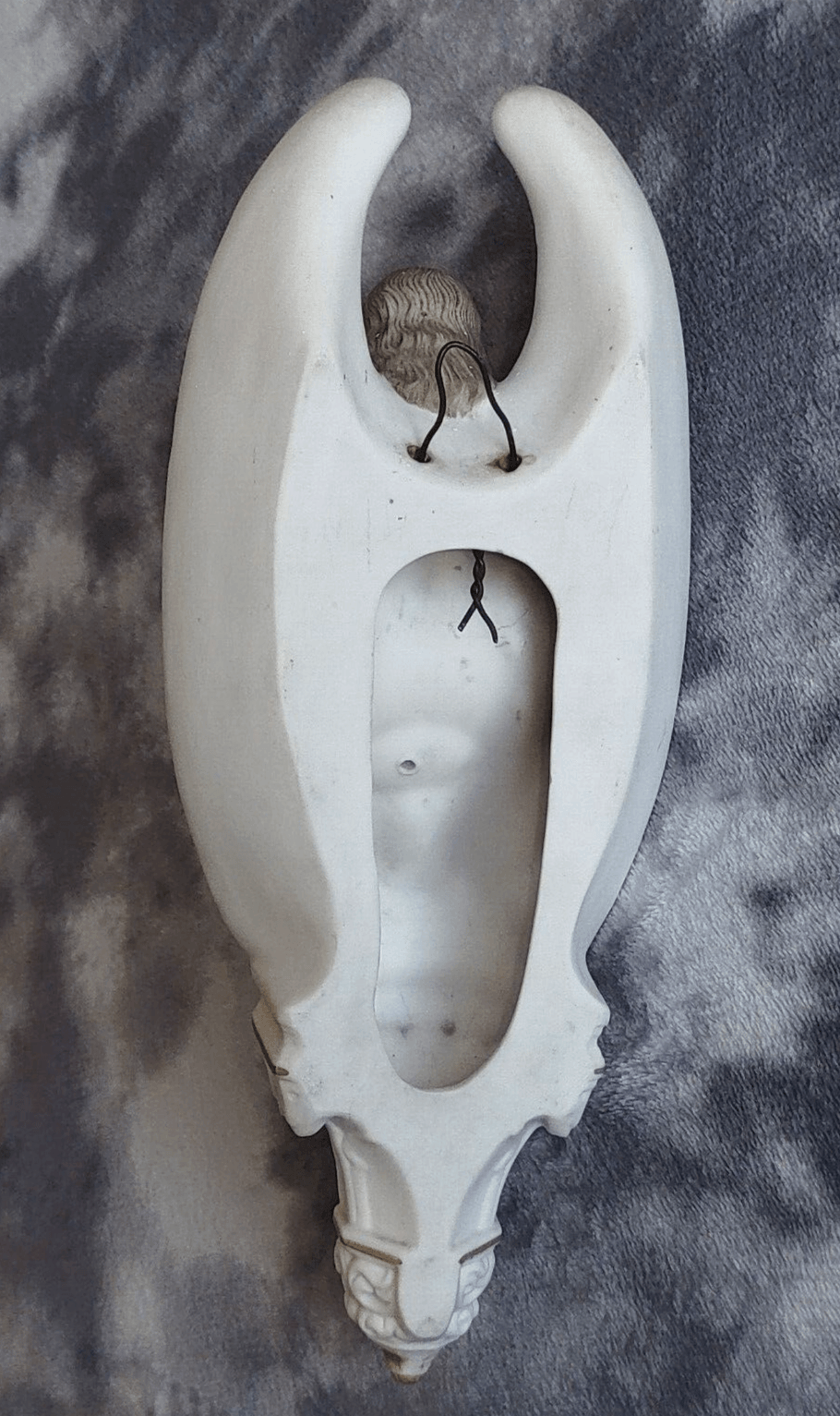 19th Century Holy Water Font Religious Irish Bisque Porcelain Angel - Tommy's Treasure