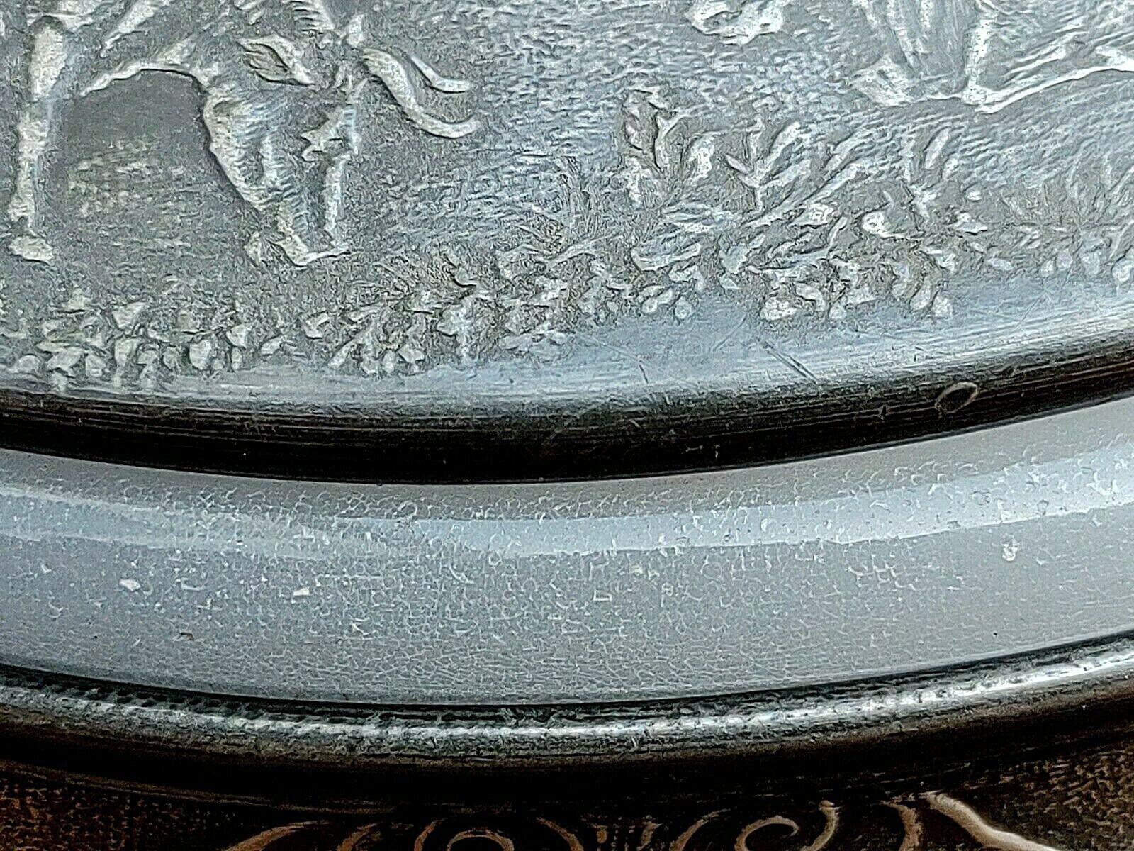 Antique Pewter Butter Dish Embossed Farm Agriculture Scene + Glass Liner - Tommy's Treasure