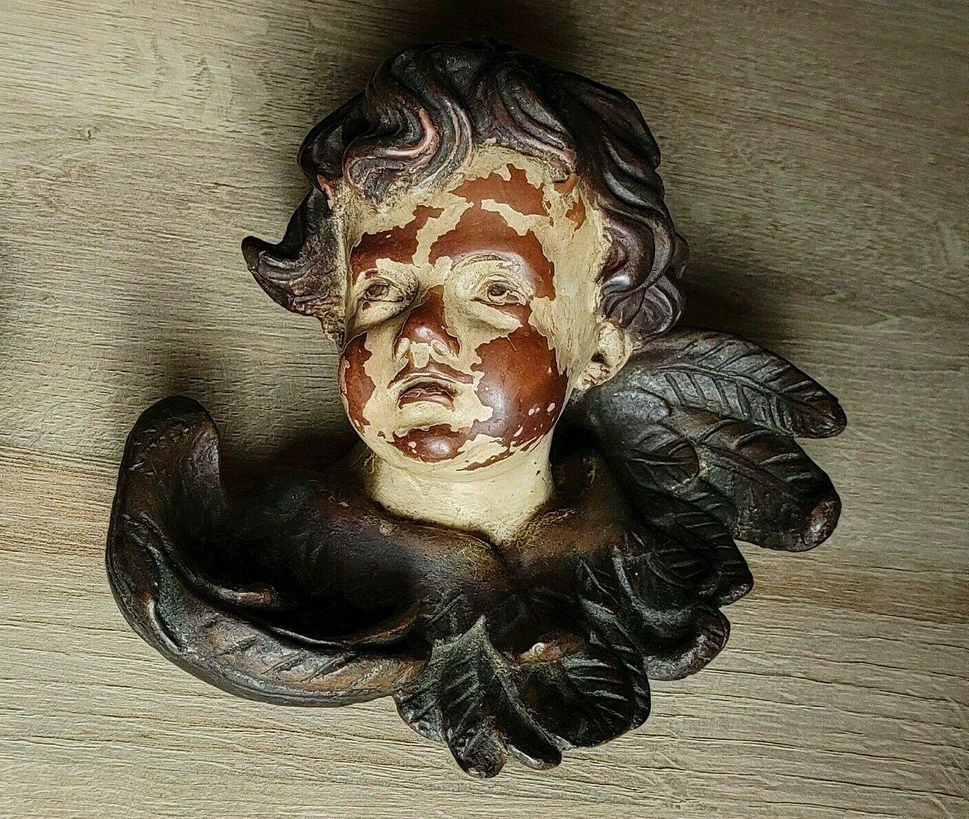 Antique Pair of German Baroque Cherub Angel Putti Head Plaster Wood Wall Plaques - Tommy's Treasure