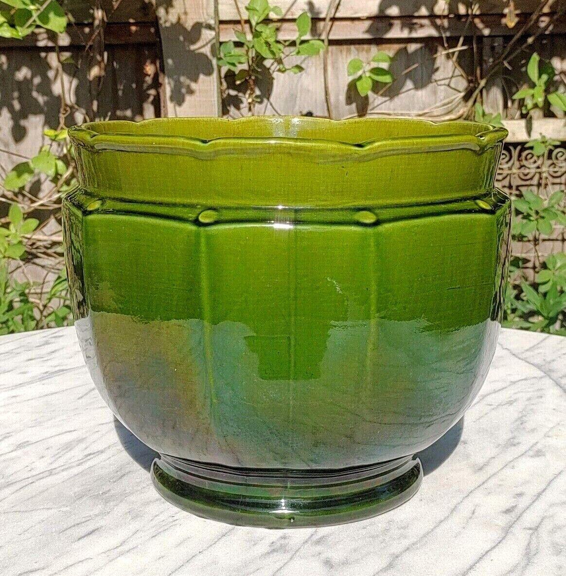 English Antique Joseph Holdcroft Green Glazed Ceramic Pottery Jardiniere Planter - Tommy's Treasure
