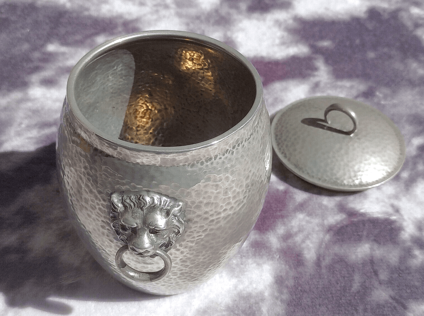 Antique Arts & Crafts Liberty & Co Solkets Tudric Pewter Lion Tobacco Jar Canister - Tommy's Treasure