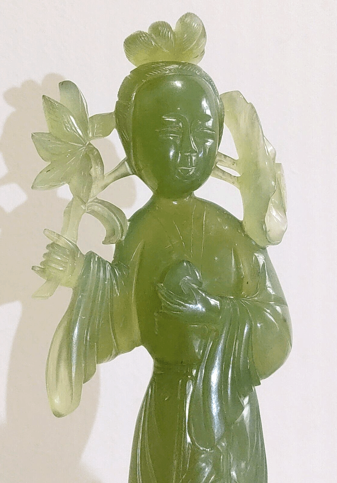 Large Antique Chinese Qing Carved Green Jade Geisha Figurine Sculpture - Tommy's Treasure