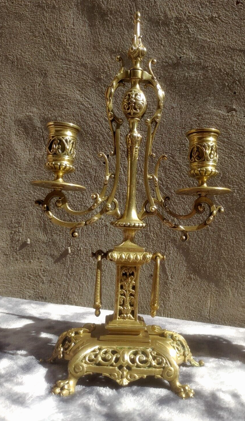 Pair of Ornate Victorian Antique Brass Candelabra Twin Candlestick Holders 36 cm