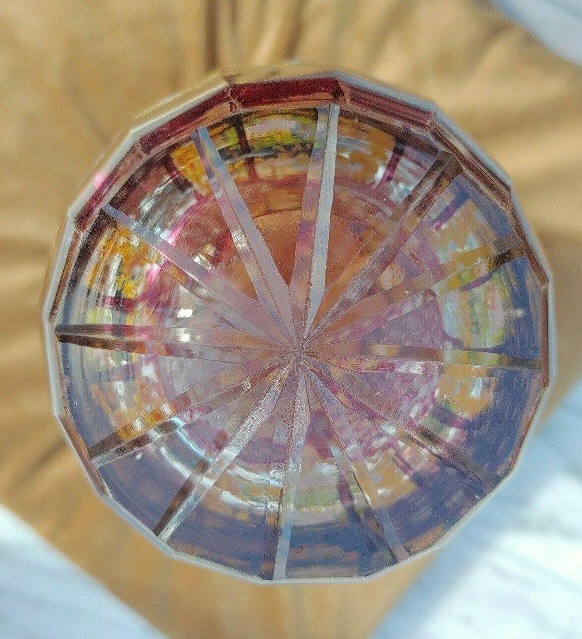 Bohemian Czech Cranberry Red Hand Painted Enamel Cut Glass Vases - 27 cm - Tommy's Treasure