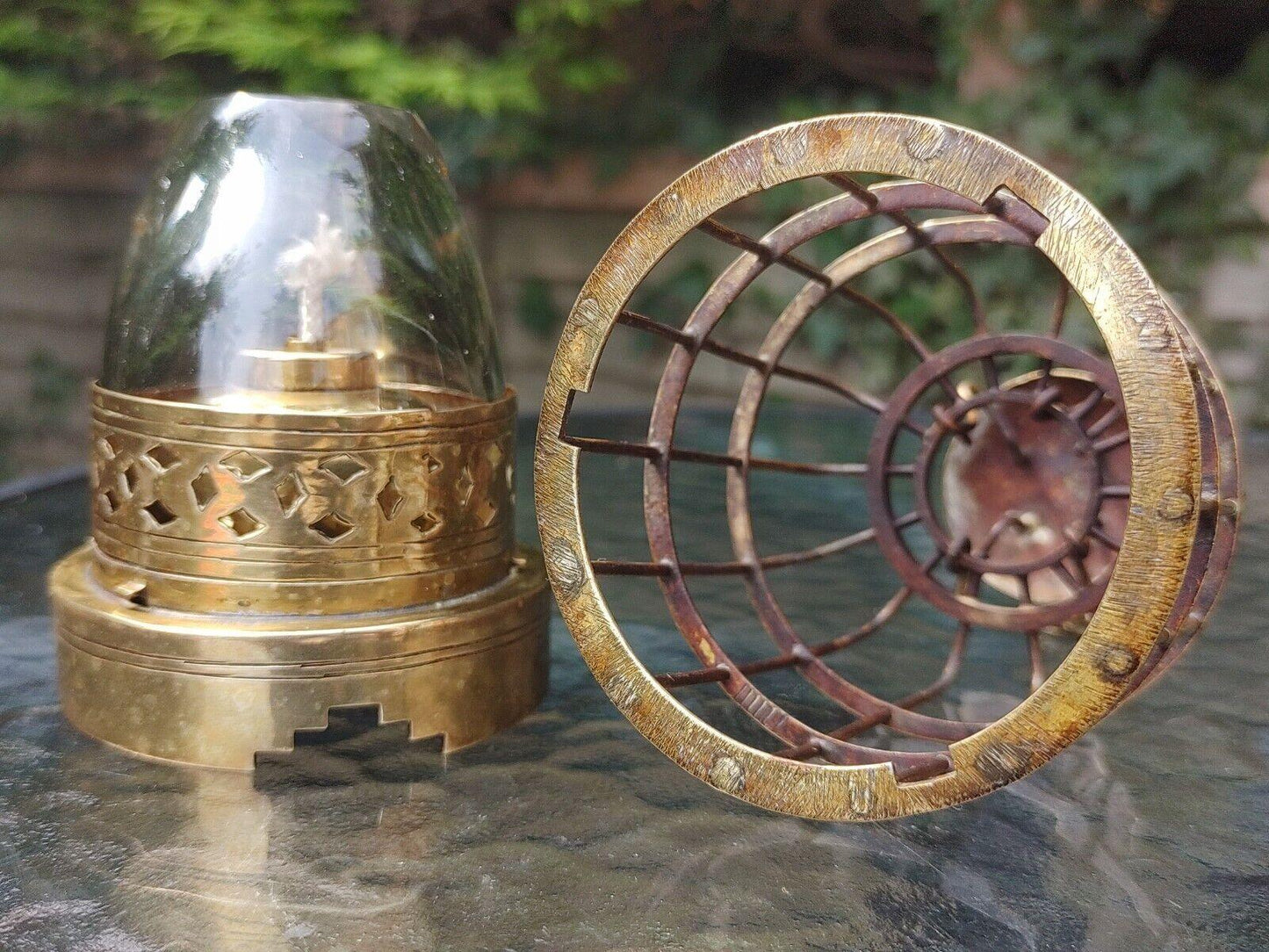Rare 19th Century Chinese Hanging Cage Brass & Glass Opium Oil Lamp Lighter - Tommy's Treasure