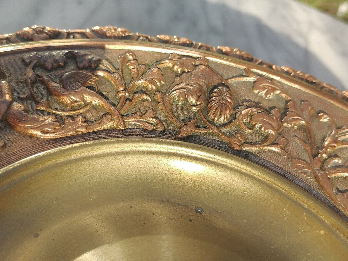 Large 19th Century Ornate Copper & Brass Cherub Antique Inkwell Inkstand