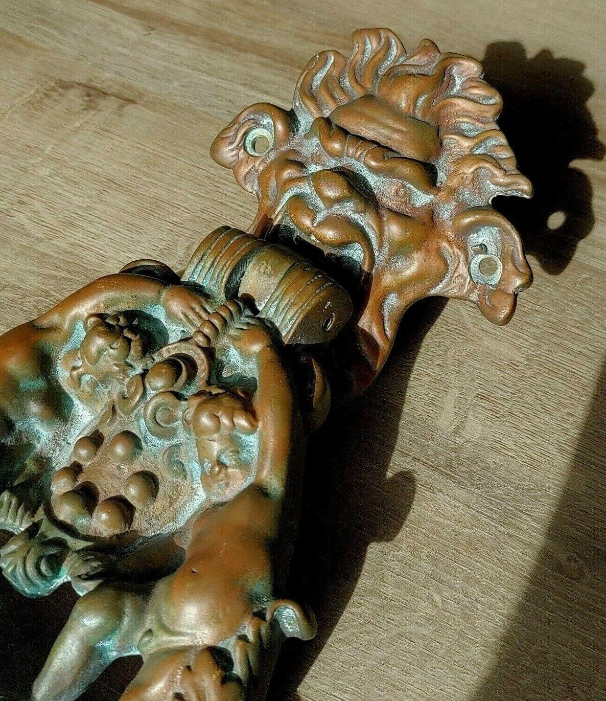 Italian Renaissance Grotesque Mask & Cherubs Medici Brass Door Knocker - Tommy's Treasure