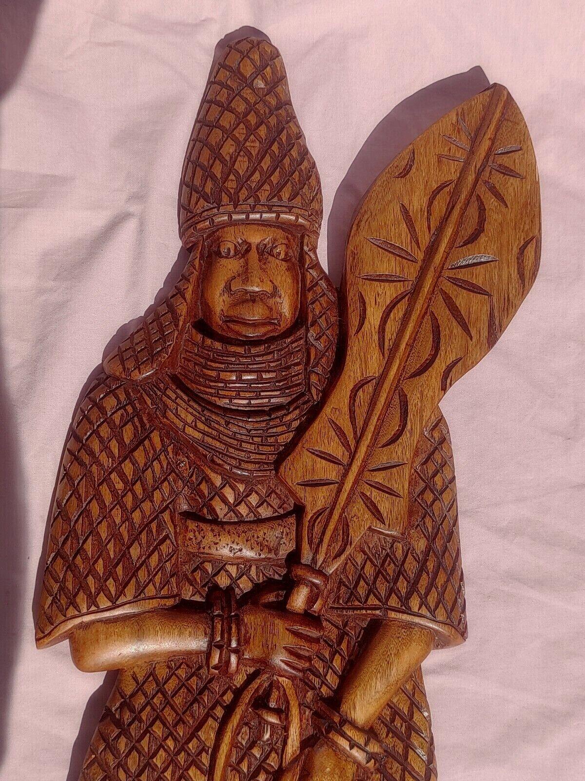 Benin Edo Warrior Figures Wood Carving Sculptures Nigerian Africa 24" - Tommy's Treasure