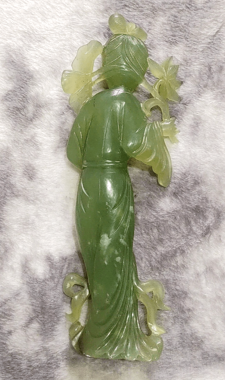 Large Antique Chinese Qing Carved Green Jade Geisha Figurine Sculpture - Tommy's Treasure