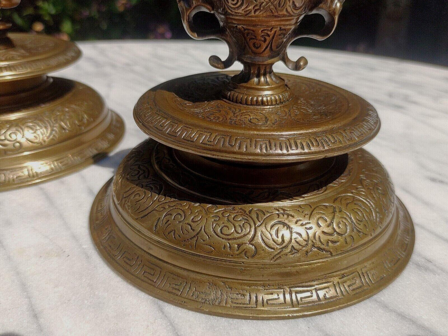 Pair of French Neoclassical Renaissance Style 19th Century Bronze Urn Candlestick Holders - Tommy's Treasure