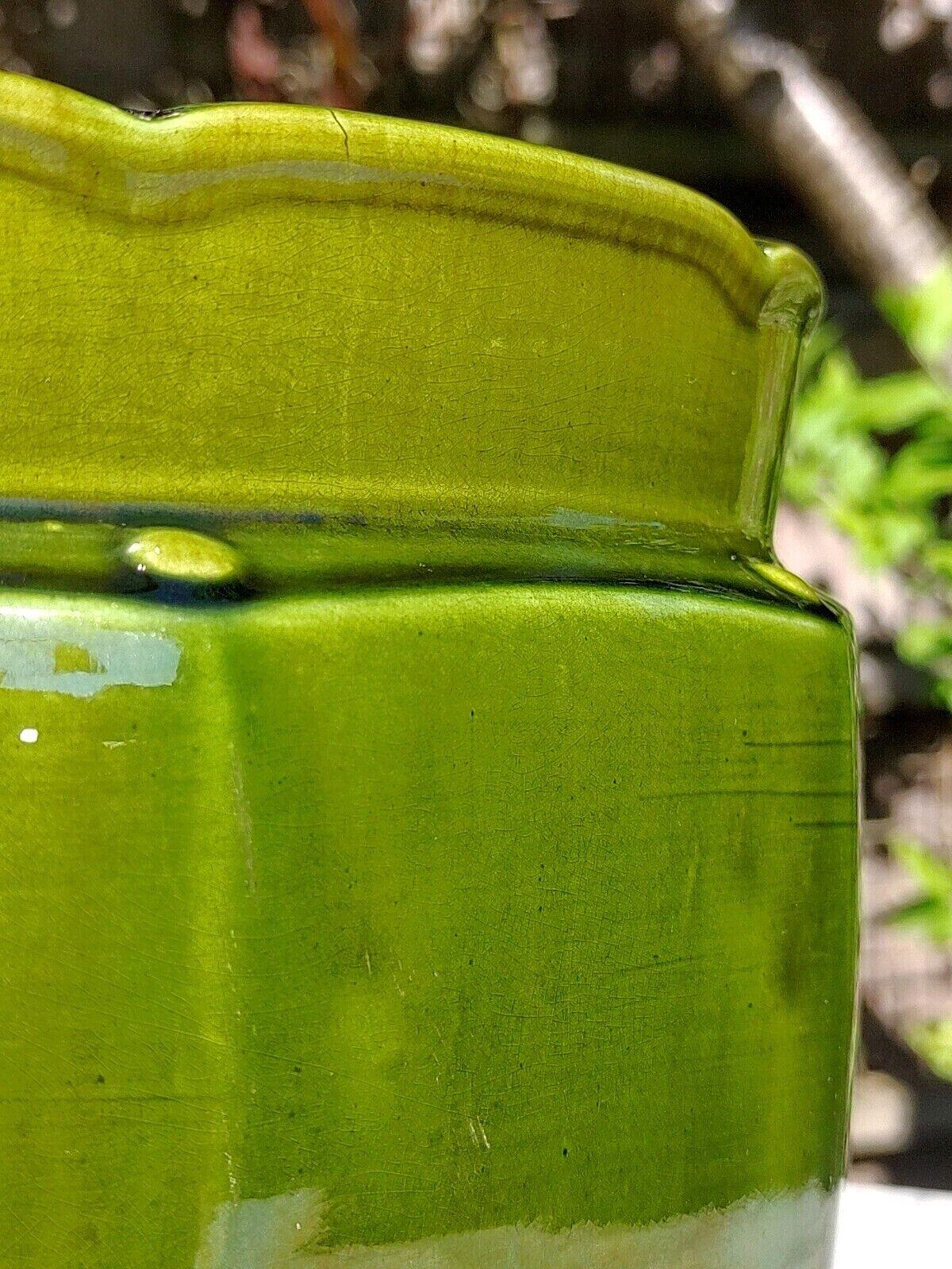 English Antique Joseph Holdcroft Green Glazed Ceramic Pottery Jardiniere Planter - Tommy's Treasure