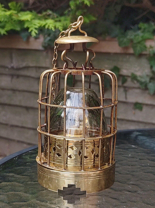 Rare 19th Century Chinese Hanging Cage Brass & Glass Opium Oil Lamp Lighter - Tommy's Treasure