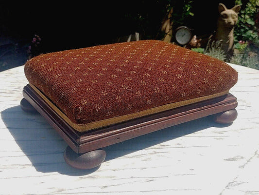 Victorian 19th Century Mahogany Rectangle Bun Feet Footstool / Footrest - Tommy's Treasure