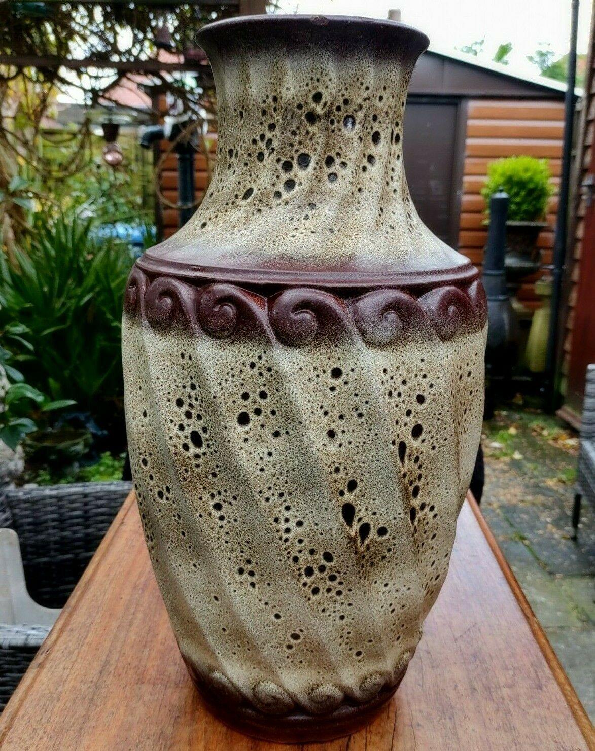 XXXL West German Fat Lava Glazed Carstens Vintage 1960s Pottery Floor Vase - Tommy's Treasure