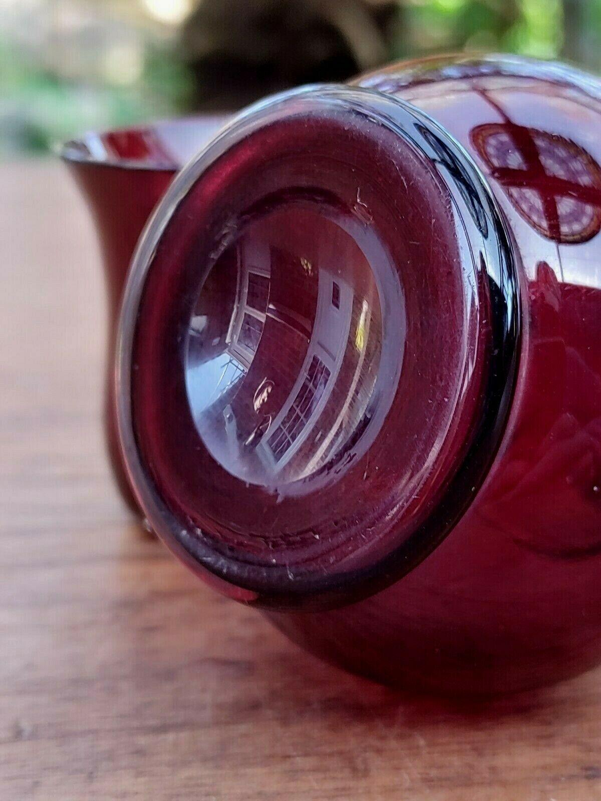 Handblown Ruby Red Glass Tumble up Bedside Night Water Decanter Carafe - Tommy's Treasure