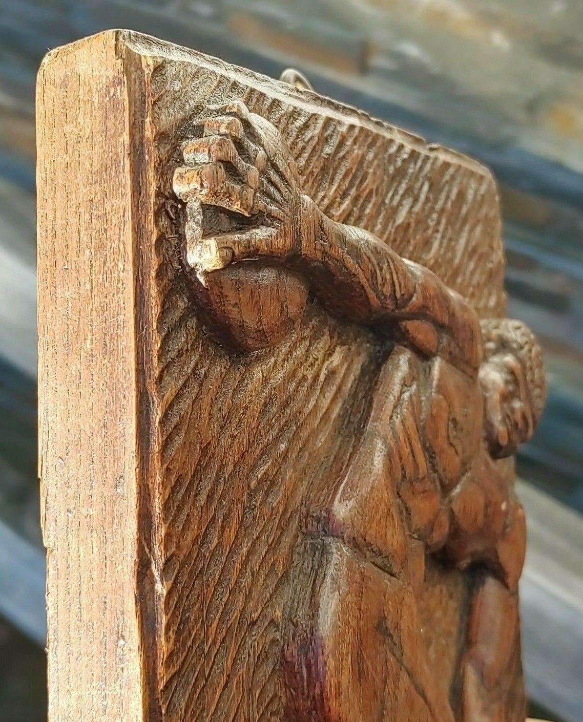 Antique German Carved Oak Classical Grecian Greek Discus Thrower Wood Plaque - Tommy's Treasure