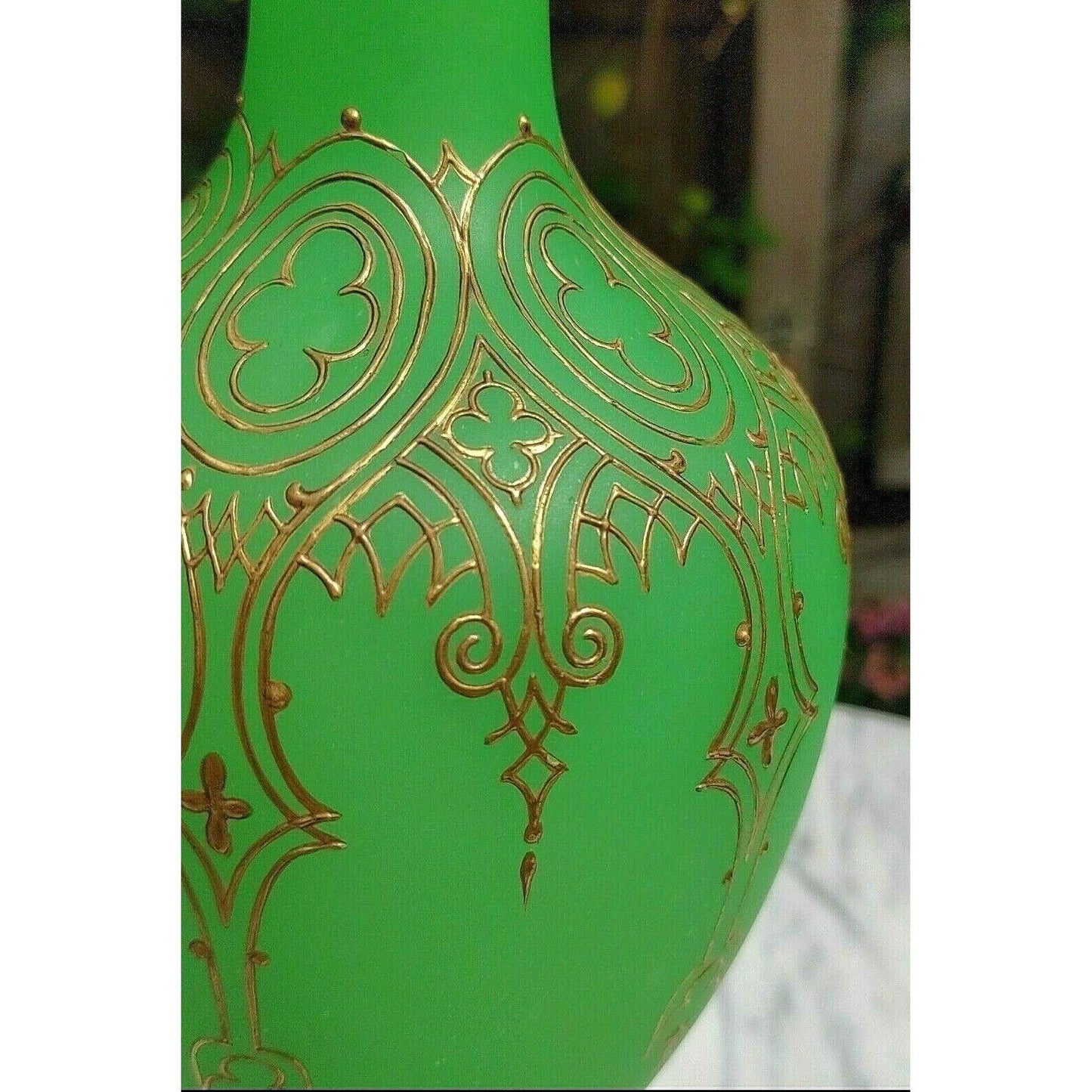 19th Century French Baccarat Gilt Opaline Uranium Glass Vase - Tommy's Treasure