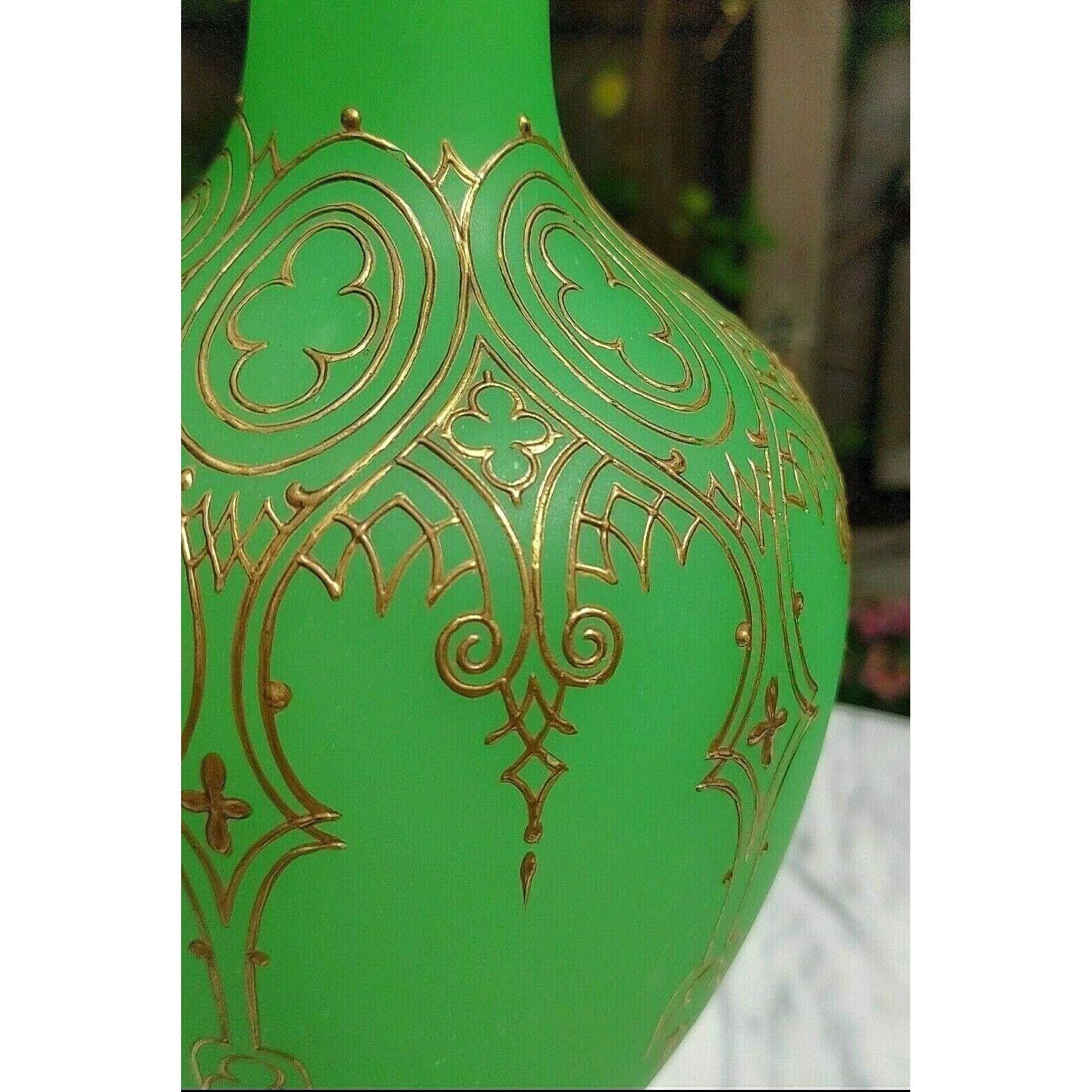 19th Century French Baccarat Gilt Opaline Uranium Glass Vase - Tommy's Treasure