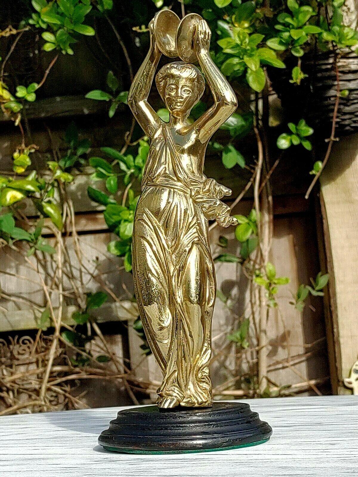 English 19th Century Victorian Antique Brass Woman Cymbalist Figurine - Lozenge Mark - Tommy's Treasure