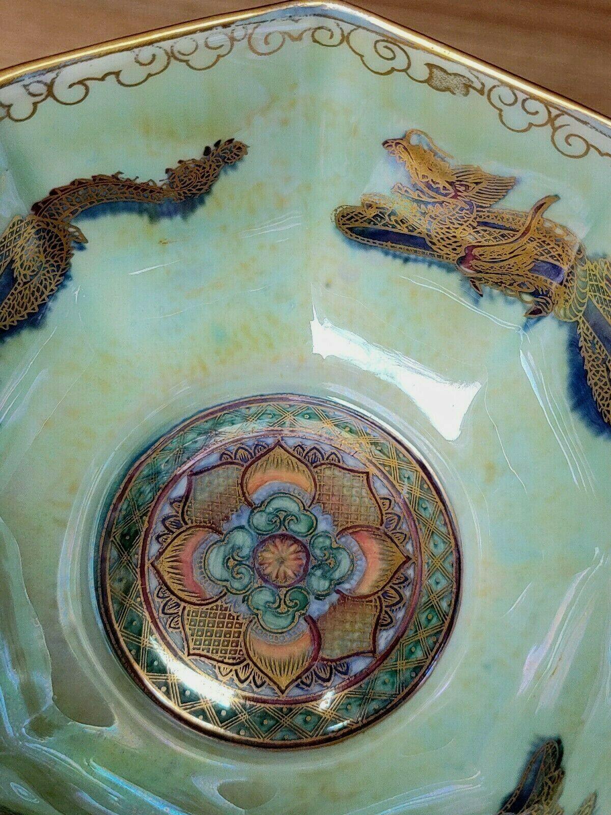 c.1920s Wedgwood Fairyland Lustre Gilt Celestial Dragons Octagonal Bowl - Tommy's Treasure