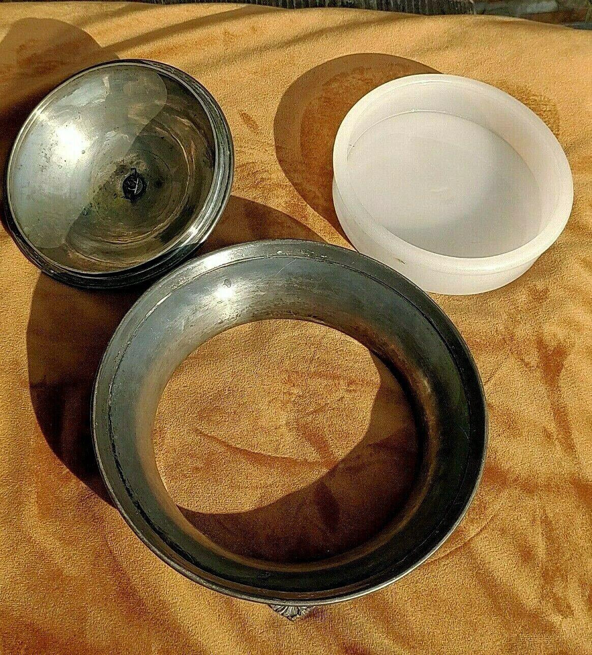 Antique Pewter Butter Dish Embossed Farm Agriculture Scene + Glass Liner - Tommy's Treasure