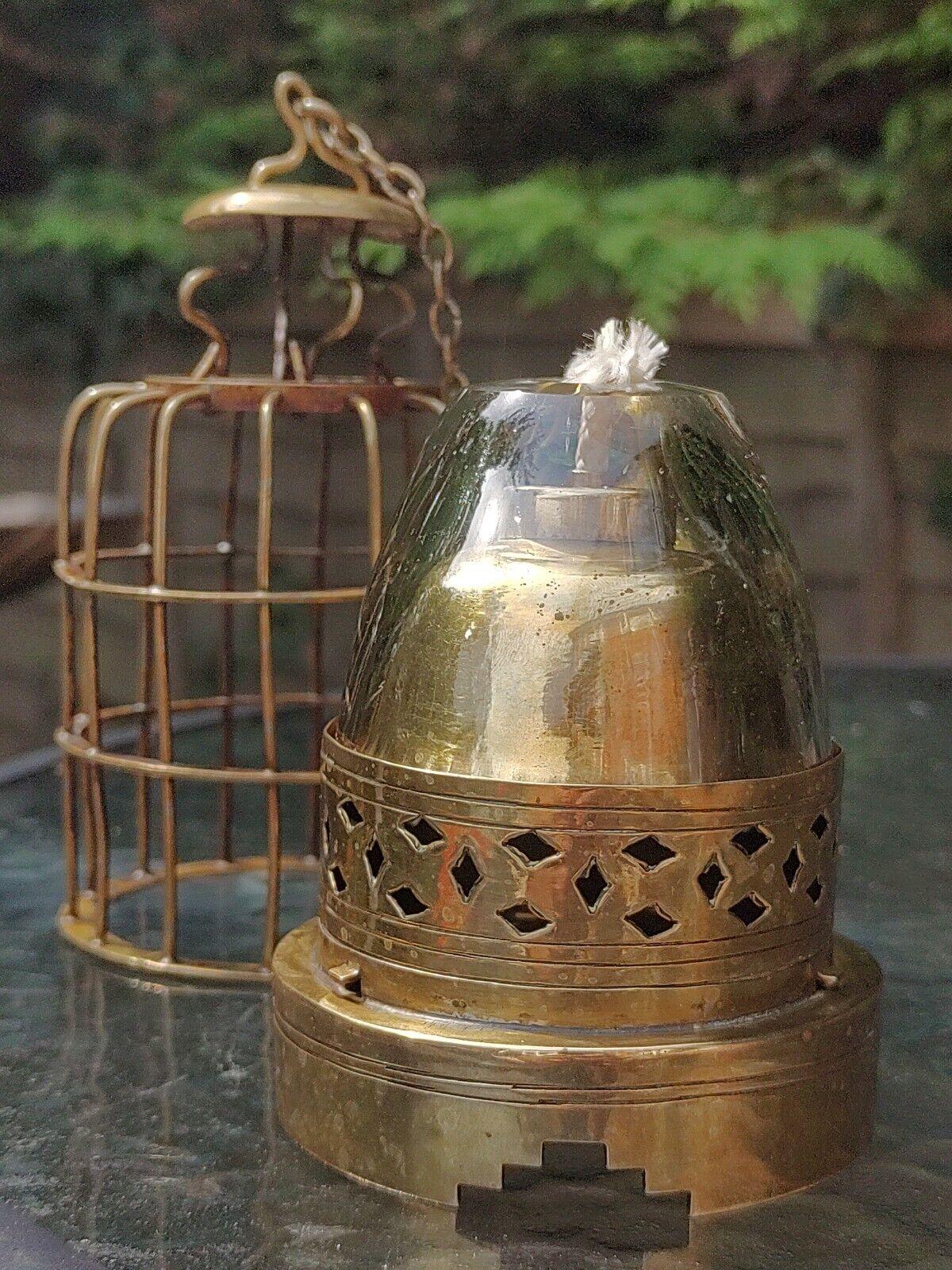 Rare 19th Century Chinese Hanging Cage Brass & Glass Opium Oil Lamp Lighter - Tommy's Treasure