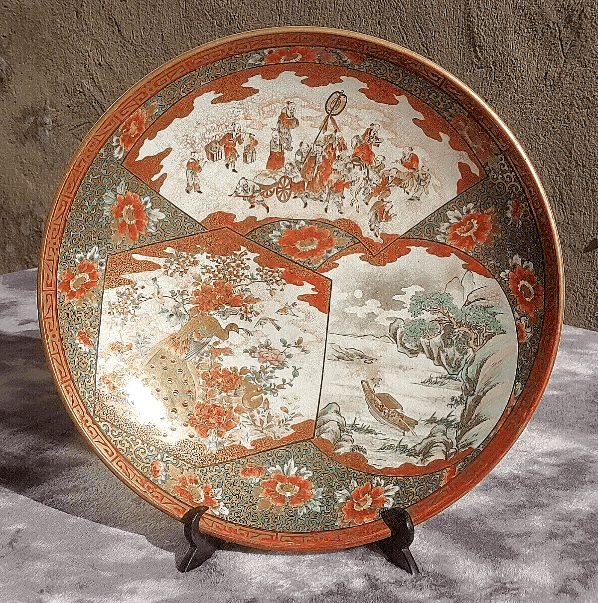 Shoundo 19th Century Antique Japanese Meiji Kutani Pottery Charger Plate 九谷松雲堂製 - Tommy's Treasure