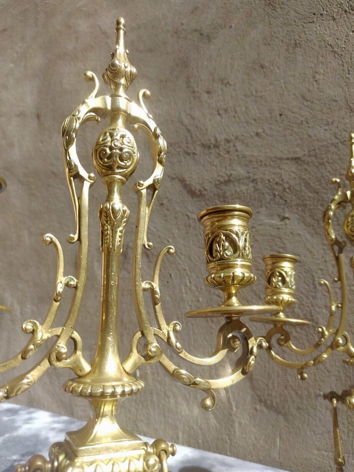 Pair of Ornate Victorian Antique Brass Candelabra Twin Candlestick Holders 36 cm