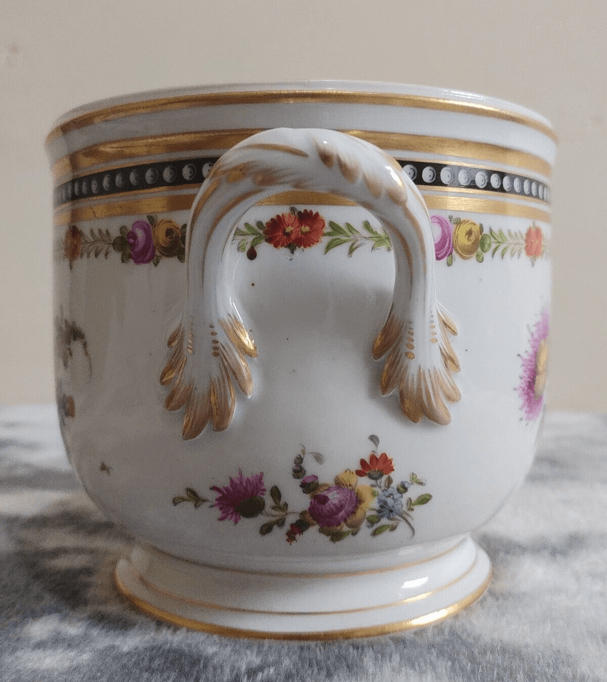 Antique Dresden German Porcelain Handpainted Flowers Jardiniere Cachepot Planter - Tommy's Treasure
