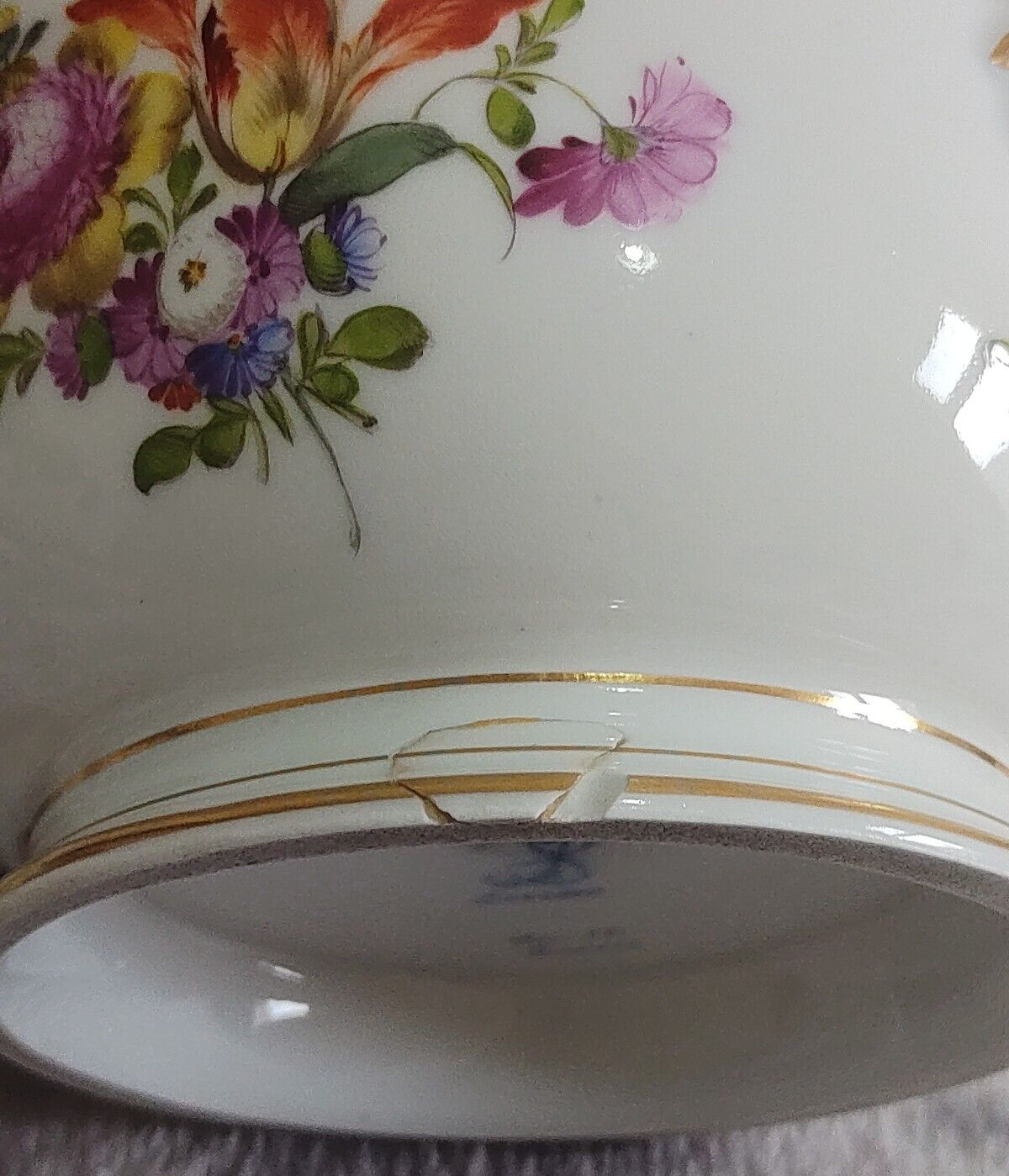 Antique Dresden German Porcelain Handpainted Flowers Jardiniere Cachepot Planter