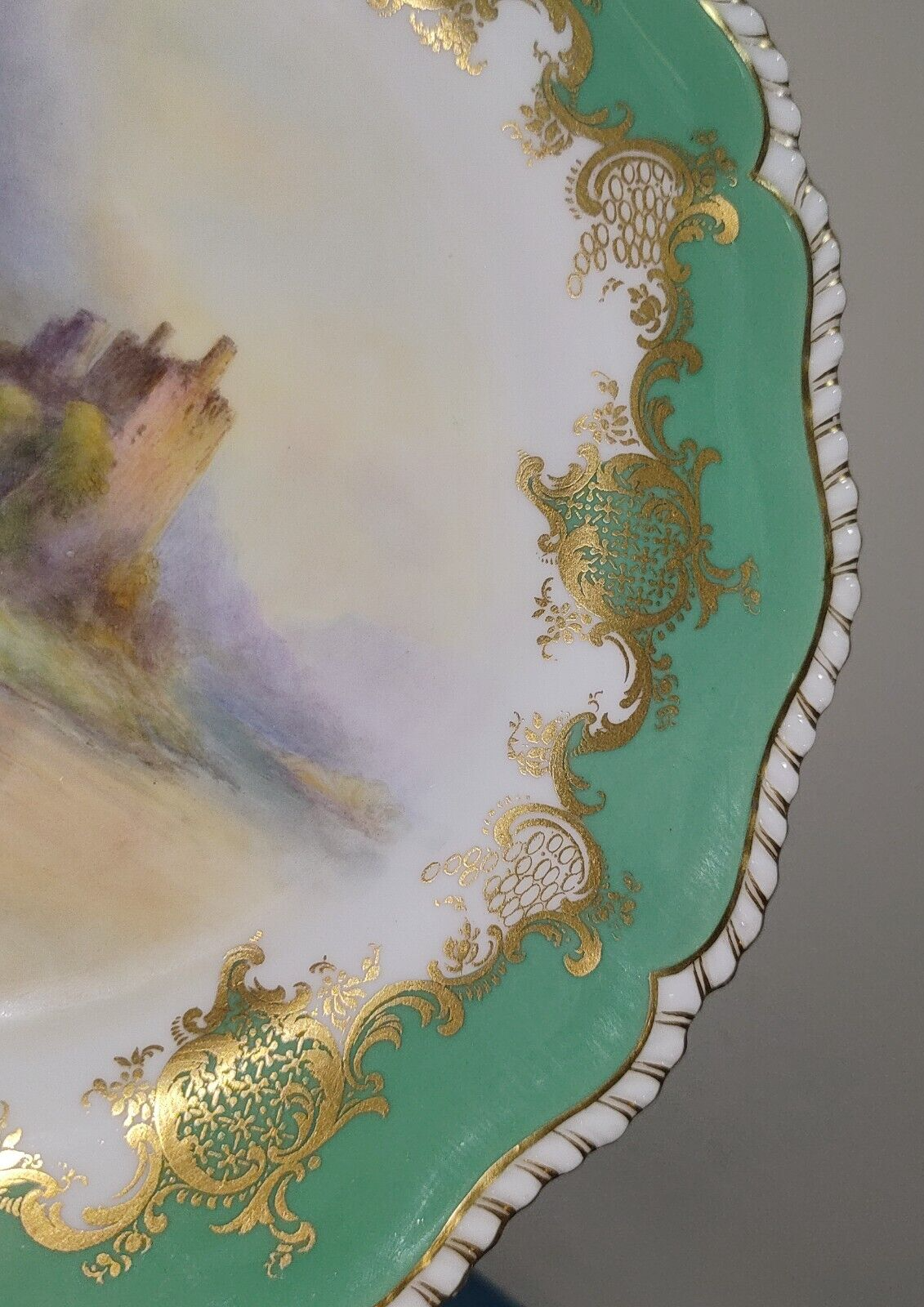 Antique 1921 Royal Worcester Plate Highland Cattle Kilchurn Castle by H. Stinton