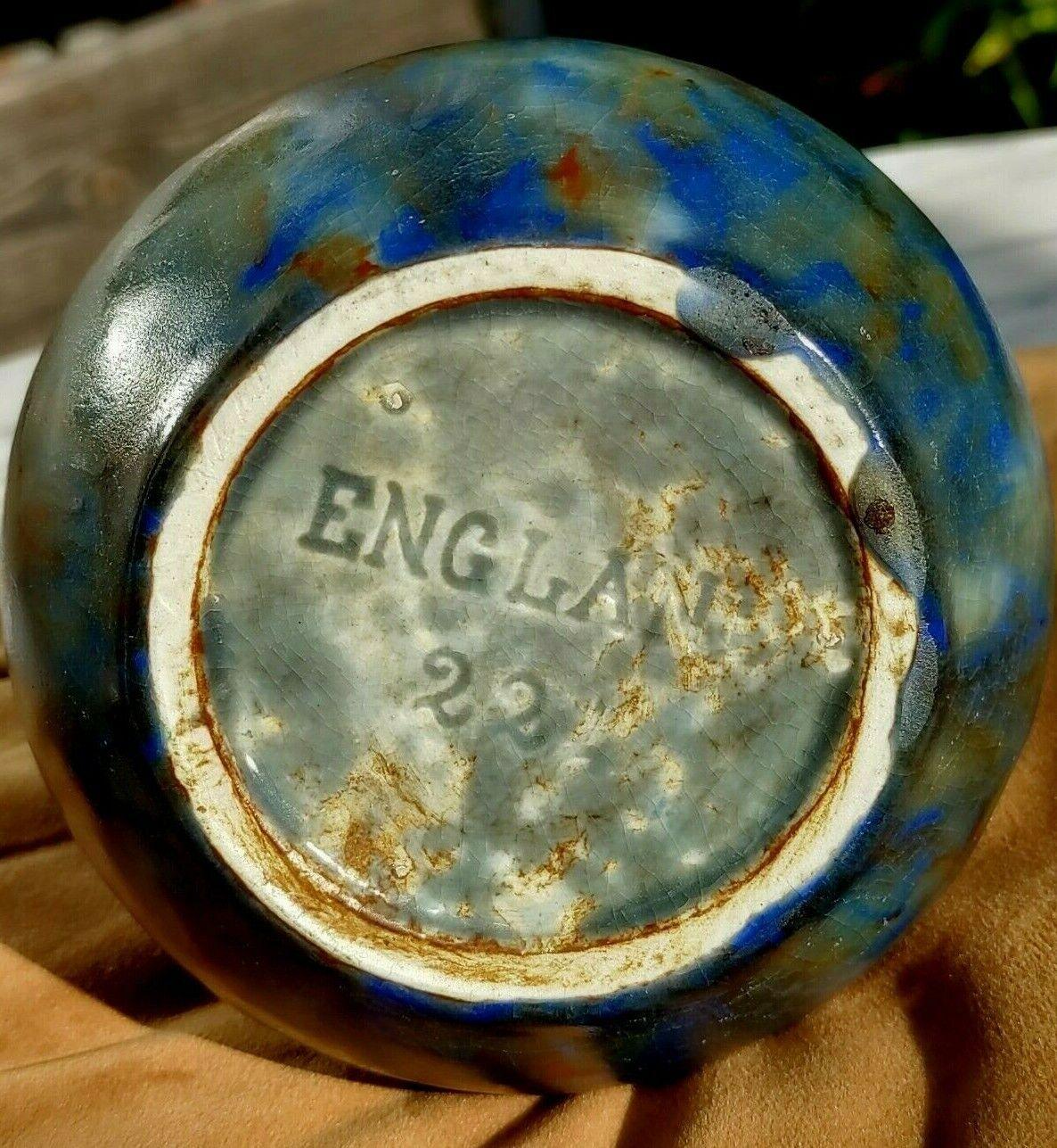 Antique Heavily Glazed English Pottery Ceramic Mottled Drip Bottle Shaped Vase - Tommy's Treasure