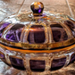 Antique 20th Century Moser Bohemian Czech Amethyst & Gold Art Glass Jar Dish Box