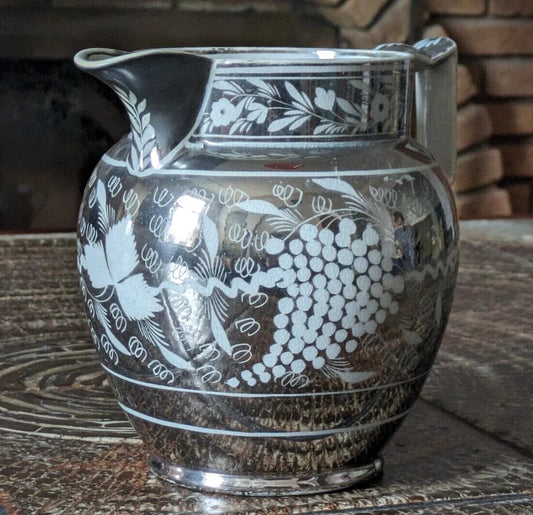 Georgian c1810 Silver Lustre Staffordshire Pearlware Antique Pottery Ceramic Jug