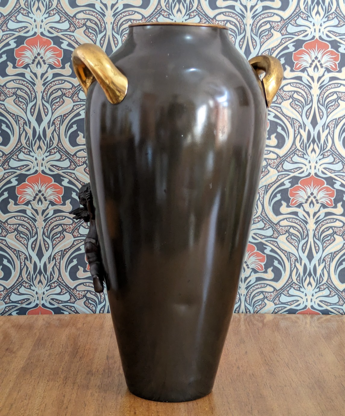 Early 20th Century German Kayser Art Nouveau Large Bronze Gilt Cherub Vase 52 cm