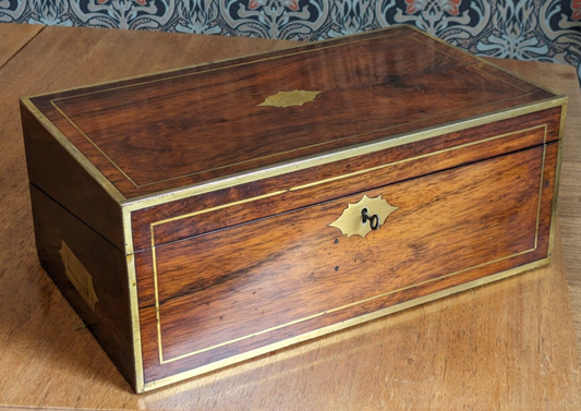 Early 19th Century Regency Mahogany Brass Bound Campaign Writing Slope Box + Key