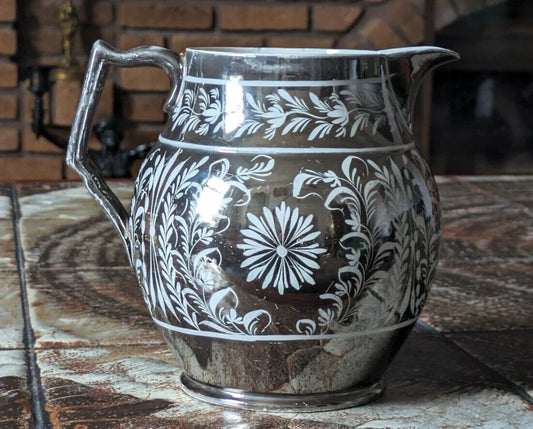 Georgian c1810 Silver Lustre Staffordshire Pearlware Antique Pottery Ceramic Jug
