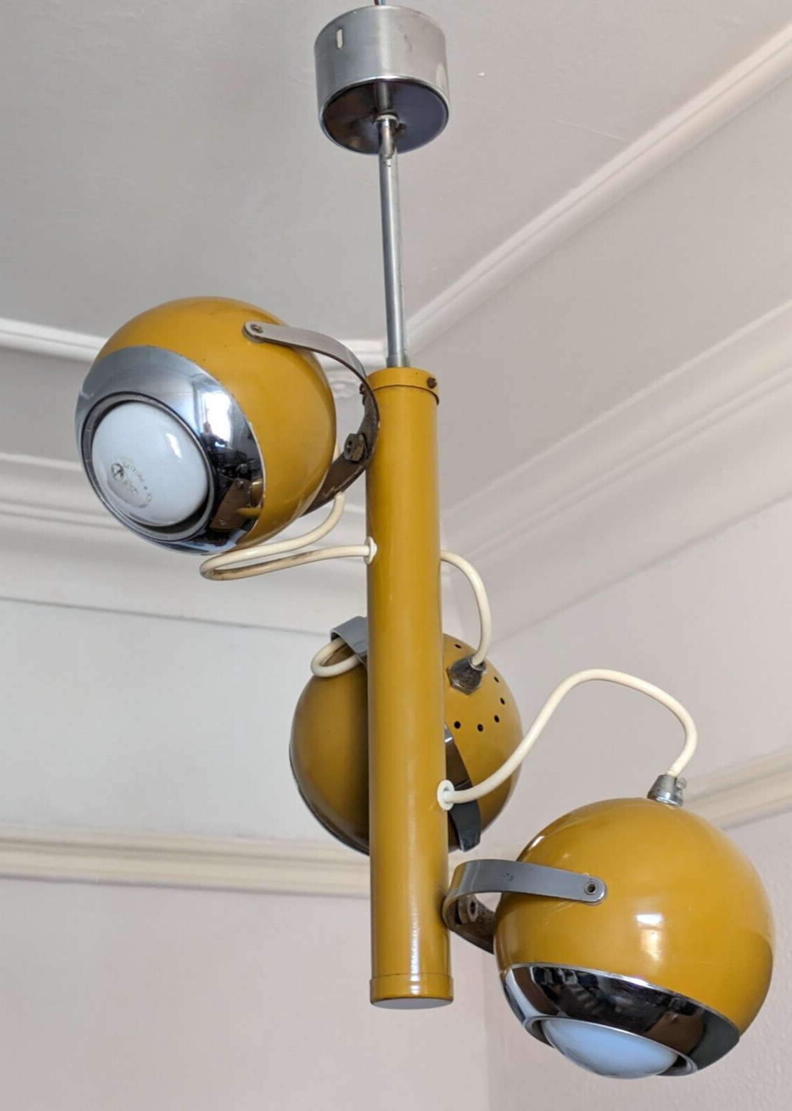 Vintage Space Age Eyeball Ceiling Pendant Lamp Lights Yellow 1970s