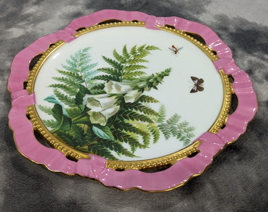 19th Century Brown Westhead Moore Hand Painted Butterfly Floral Ribbon Plate