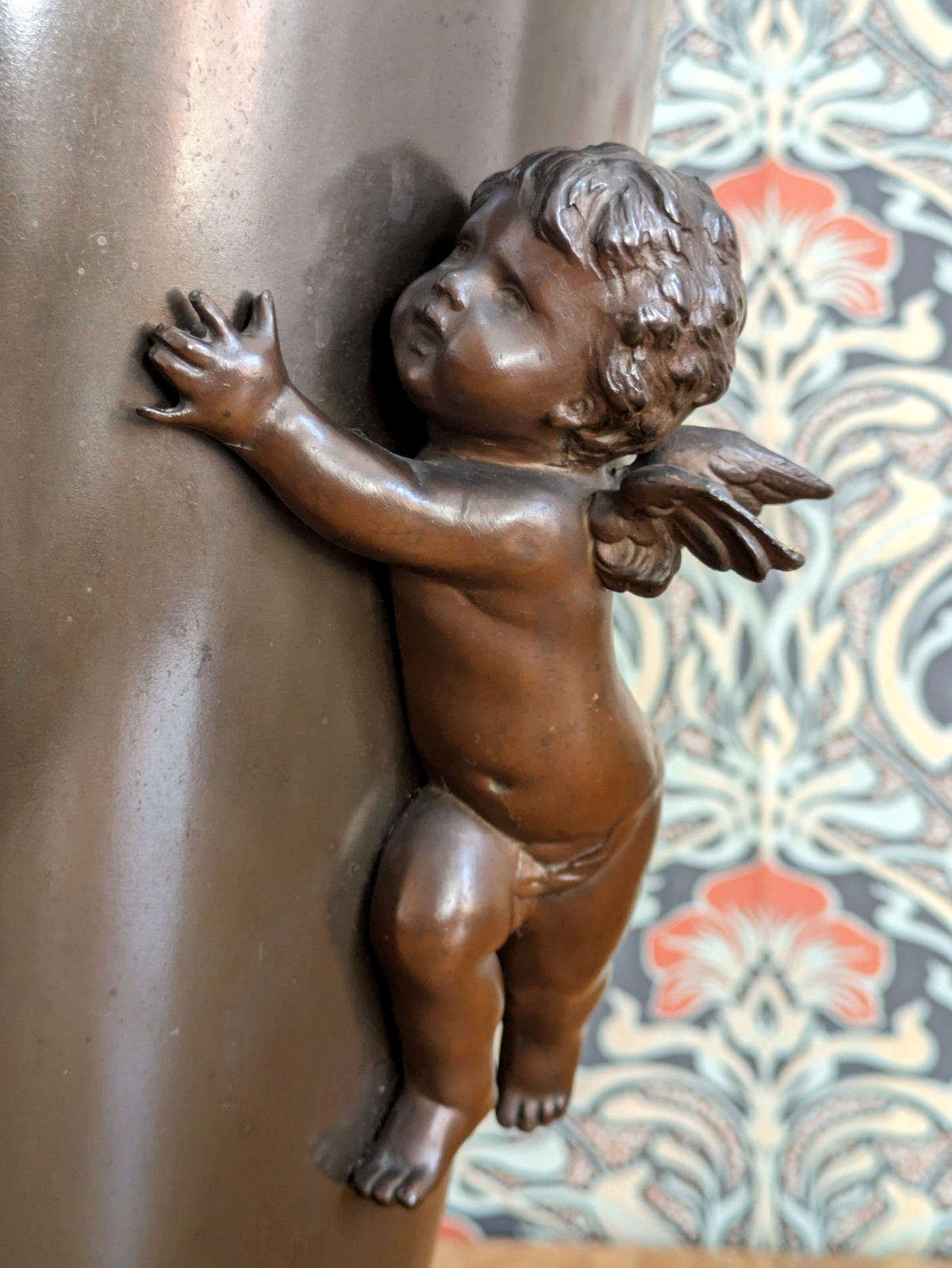 Early 20th Century German Kayser Art Nouveau Large Bronze Gilt Cherub Vase 52 cm
