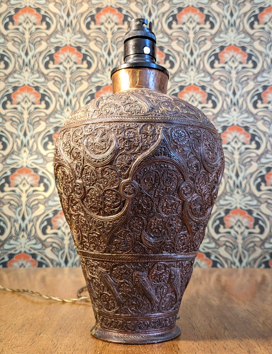 Rare 19th Century Indian Copper Kashmiri Mughal Islamic Fish Vase Lamp Antique