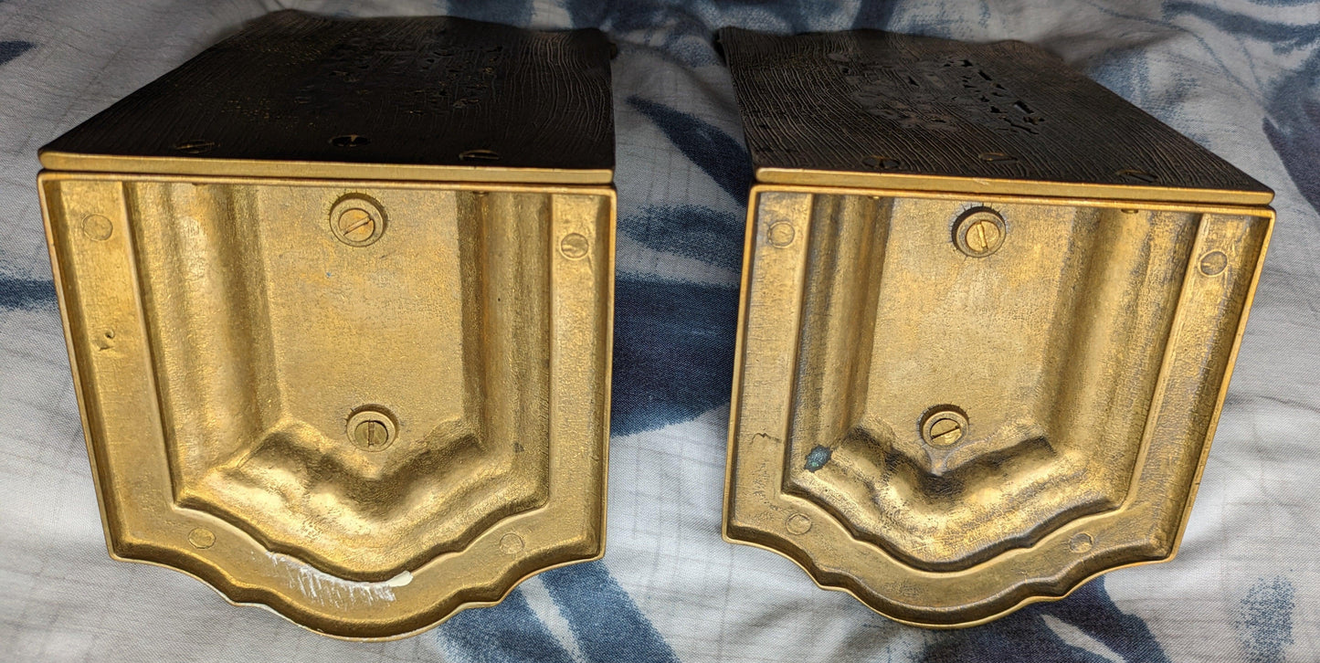 Antique 1920s French Pierced Brass Mythological Gothic Winged Griffin Bookends - Tommy's Treasure