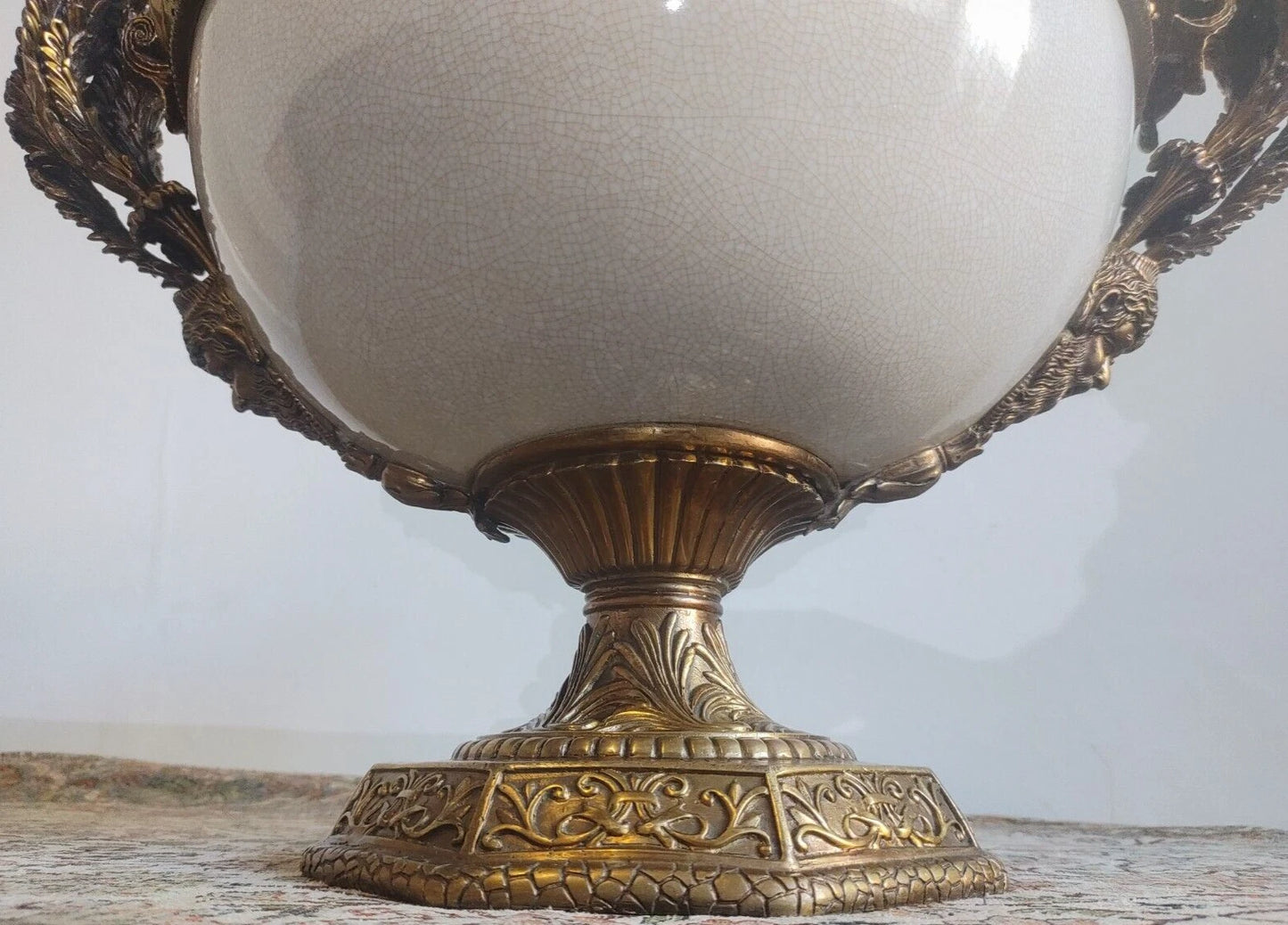 French Louis XVI Antique Style Ceramic Brass Centrepiece Compote Bowl Urn