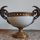 French Louis XVI Antique Style Ceramic Brass Centrepiece Compote Bowl Urn