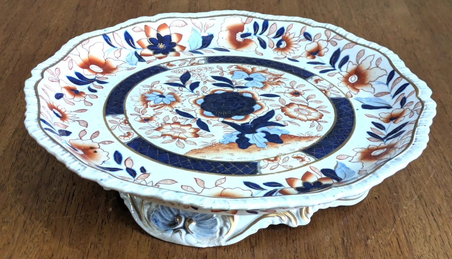 Georgian Hicks & Meigh Ironstone Pedestal Cake Stand Plate English Imari Antique