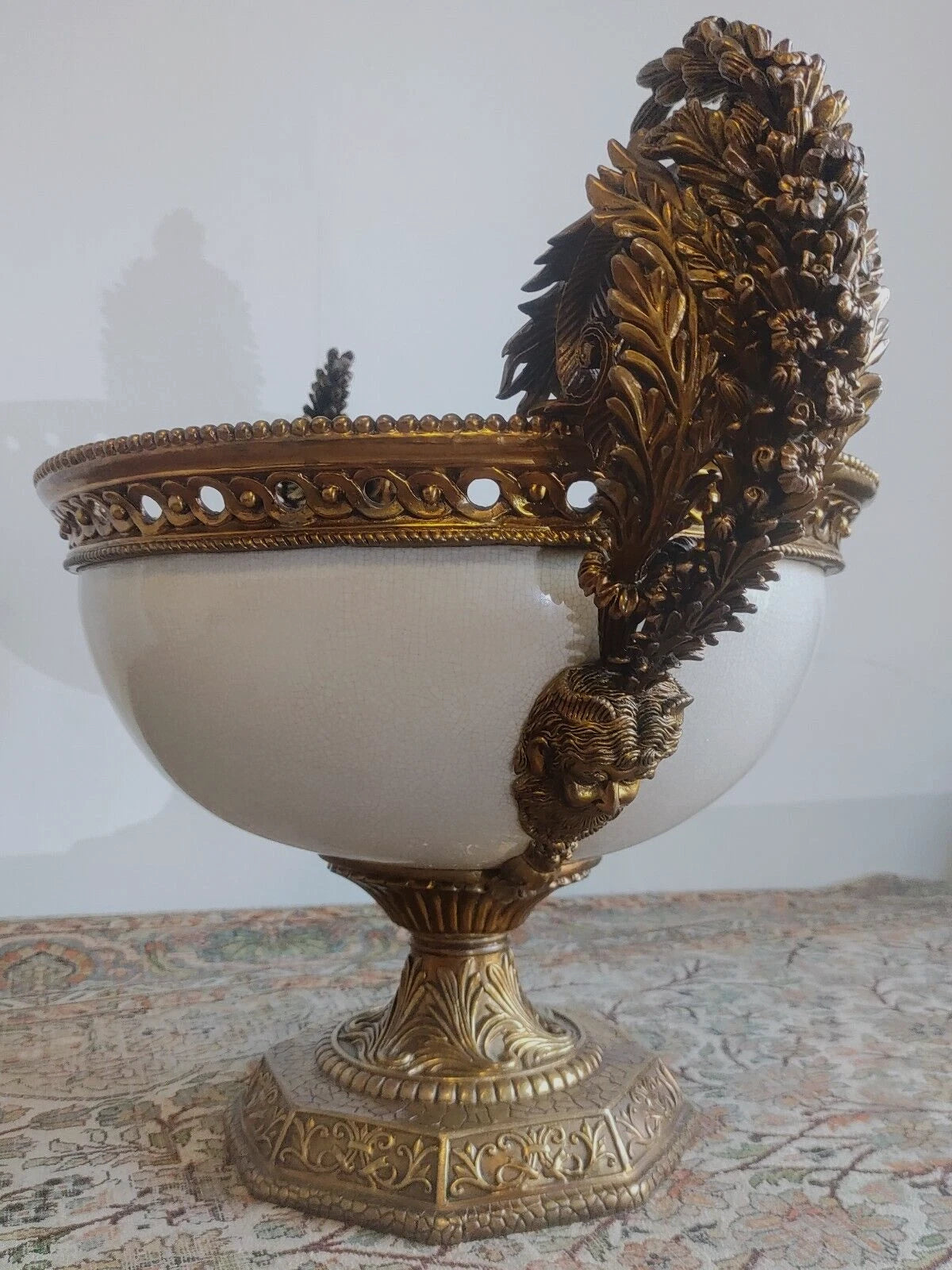 French Louis XVI Antique Style Ceramic Brass Centrepiece Compote Bowl Urn