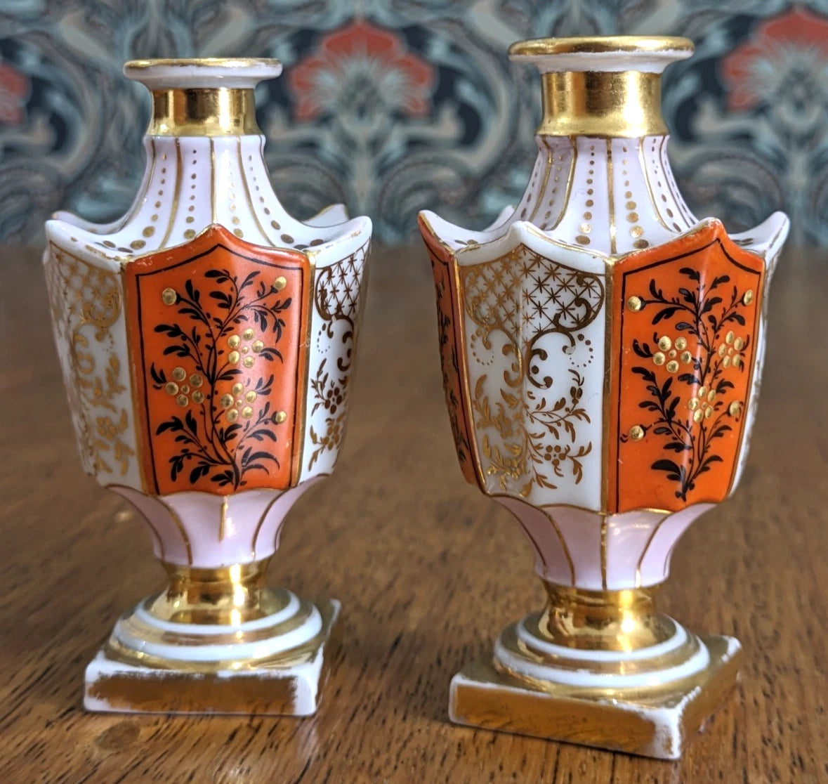 Small Pair French 19th Century Porcelain Bud Vases Scent Perfume Bottles Antique