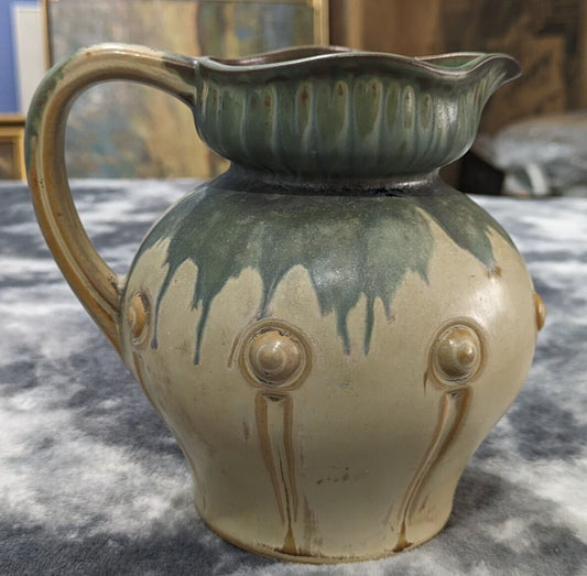 French Vintage Drip Glaze Denbac Arts & Crafts Pitcher Jug Ceramic Pottery